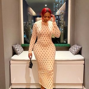 All Body Fishnet Maxi Dress in Peach